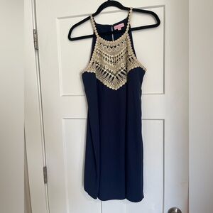 Lilly Pulitzer Pearl Soft sleeveless shift Dress in True Navy with Gold